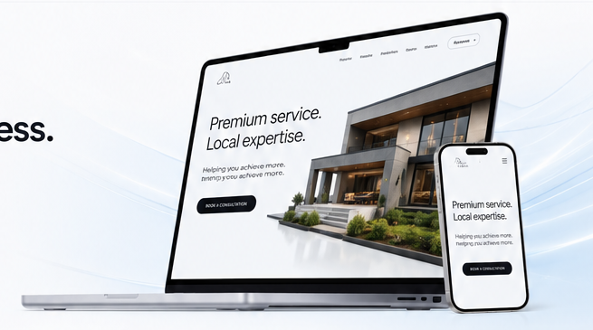 Responsive business website displayed across laptop and mobile devices