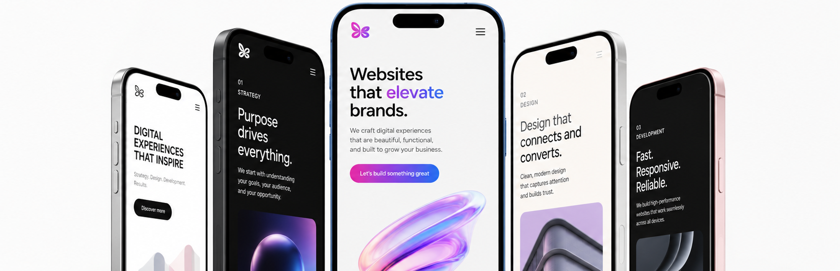 Five mobile website concepts showing polished responsive design for small businesses